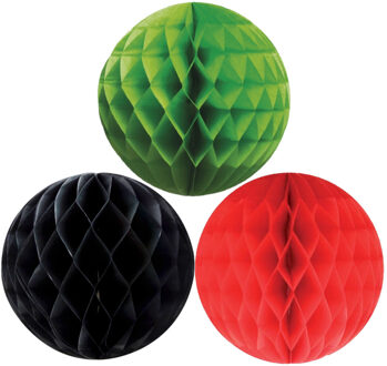 Kerstversiering set van 6x papieren kerstballen 10 cm zwart groen en rood - Kerstbal Multikleur