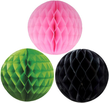 Kerstversiering set van 6x papieren kerstballen 10 cm zwart groen en roze - Kerstbal Multikleur