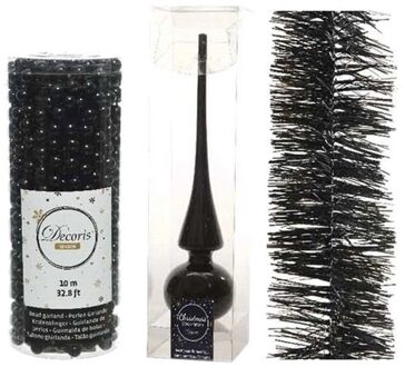 Kerstversiering set zwarte piek, folieslinger en kralensli