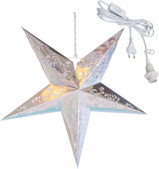 Kerstversiering zilveren kerststerren 60 cm inclusief lichtkabel