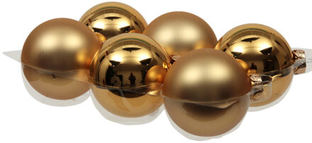 Kertsballen - 6 st - glas - goud - 8 cm - Kerstbal Goudkleurig