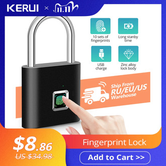 KERUI Waterproof USB Charging Fingerprint Lock Smart Padlock door lock 0.1sec Unlock Portable Anti-theft Fingerprint Lock Zinc