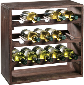 Kesper 1x Houten wijnflesrek/wijnrekken staand voor 15 flessen 25 x 50 x 50 cm - Wijnrekken Bruin