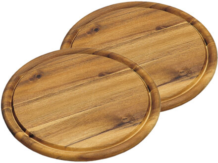 Kesper 2x stuks houten broodplanken/serveerplanken rond met sapgroef 25 cm - Serveerplanken Bruin