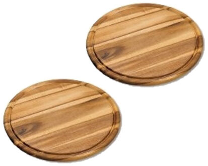 Kesper 2x stuks houten broodplanken/serveerplanken rond met sapgroef 30 cm - Serveerplanken Bruin