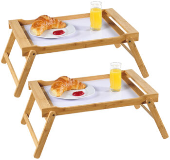 Kesper Bamboe houten dienblad - Set van 2x stuks - 33 x 55 cm - met inklapbare poten - Ontbijt op be