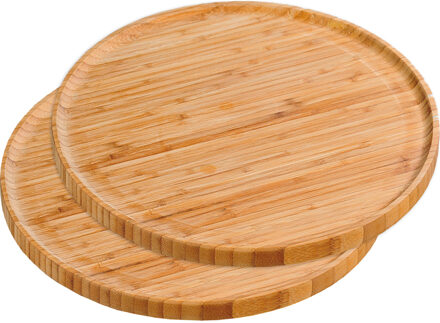 Kesper Bamboe houten serveerplank rond - 2x - Dia 32 cm - Serveerplateau - Kaasplank/kaasplateau
