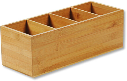 Kesper Bestekbak/keuken spullen/kruiden organizer - 4-vakken - bamboe hout - 36 x 12 x 14 cm