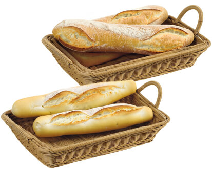 Kesper Brood/fruit mand - 2x - gevlochten kunststof - lichtbruin - rechthoek - L41 x B29 x H8 cm - broodman