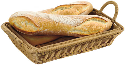Kesper Brood/fruit mand - gevlochten kunststof - lichtbruin - rechthoek - L41 x B29 x H8 cm - broodmand
