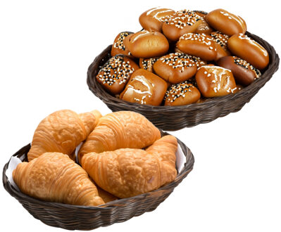 Kesper Brood/fruit mandje - 2x - gevlochten kunststof - donkerbruin - ovaal - L24 x B20 x H6 cm - broodmand