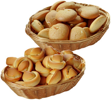 Kesper Brood/fruit mandje - 2x - gevlochten kunststof - lichtbruin - ovaal - L24 x B20 x H6 cm - broodmand