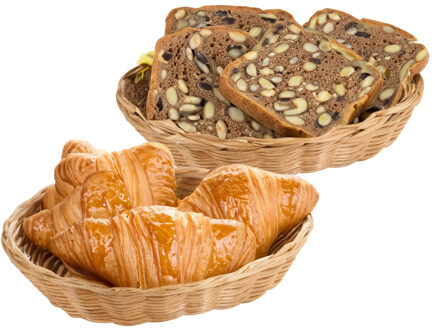 Kesper Brood/fruit mandje - 2x - gevlochten kunststof - naturel - ovaal - L24 x B20 x H6 cm - broodmand