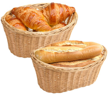 Kesper Brood/fruit mandje - 2x - gevlochten kunststof - naturel - ovaal - L28 x B21 x H13 cm - broodmand
