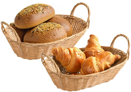 Kesper Brood/fruit mandje - 2x - gevlochten kunststof - naturel - ovaal - L29 x B18 x H13 cm - broodmand