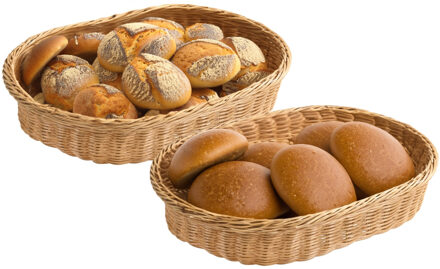 Kesper Brood/fruit mandje - 2x - gevlochten kunststof - naturel - ovaal - L40 x B30 x H8 cm - broodmand/fru
