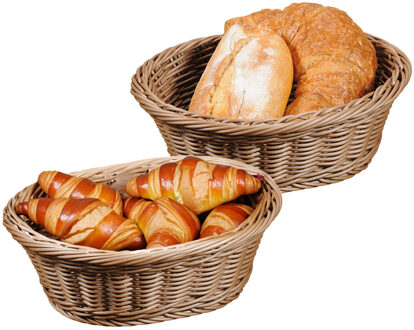 Kesper Brood/fruit mandje - 2x - kunststof - bruin - ovaal - L29 x B23 x H9 cm - broodmandjes - broodmand