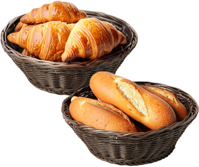 Kesper Brood/fruit mandje - 2x - kunststof - donkerbruin - rond - D28 x H9 cm - broodmandjes - broodmand