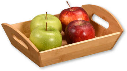 Kesper Brood/fruit mandje - bamboe hout - beige - L26 x B19 x H7 cm - met handvaten