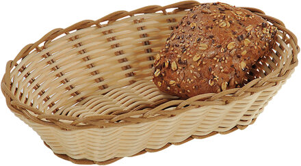 Kesper Brood/fruit mandje - gevlochten kunststof - beige - ovaal - L26 x B17 x H7 cm - broodmandjes