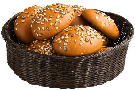 Kesper Brood/fruit mandje - gevlochten kunststof - bruin - rond - D36 x H11 cm - broodmand/fruitmand