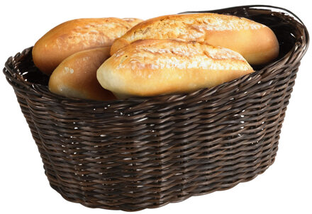Kesper Brood/fruit mandje - gevlochten kunststof - donkerbruin - ovaal - L28 x B21 x H13 cm - broodmand