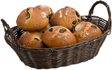 Kesper Brood/fruit mandje - gevlochten kunststof - donkerbruin - ovaal - L29 x B18 x H13 cm - broodmand