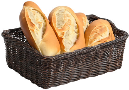 Kesper Brood/fruit mandje - gevlochten kunststof - donkerbruin - rechthoek - L32 x B26 x H11 cm - broodmand Mahonie bruin