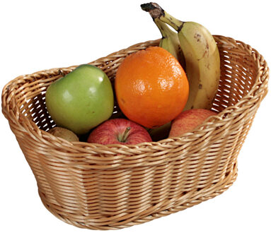 Kesper Brood/fruit mandje - gevlochten kunststof - lichtbruin - ovaal - L28 x B21 x H13 cm - broodmand