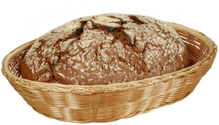Kesper Brood/fruit mandje - gevlochten kunststof - lichtbruin - ovaal - L33 x B25 x H13 cm - broodmand