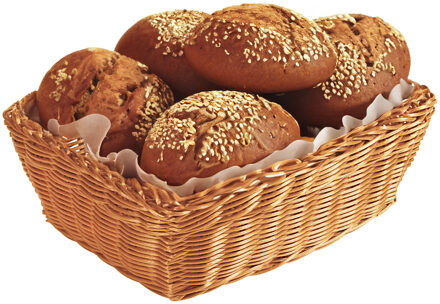 Kesper Brood/fruit mandje - gevlochten kunststof - lichtbruin - rechthoek - L28 x B20 x H11 cm - broodmand