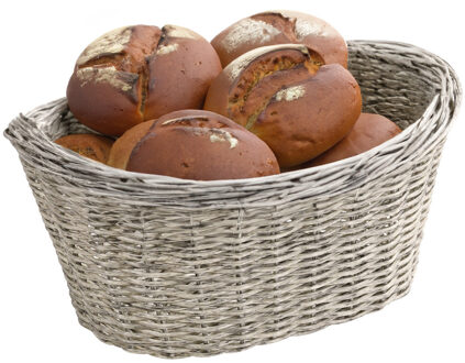 Kesper Brood/fruit mandje - gevlochten kunststof - lichtgrijs - ovaal - L28 x B21 x H13 cm - broodmand