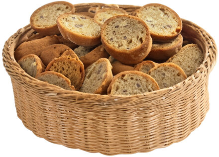 Kesper Brood/fruit mandje - gevlochten kunststof - naturel - rond - D36 x H11 cm - broodmand/fruitmand