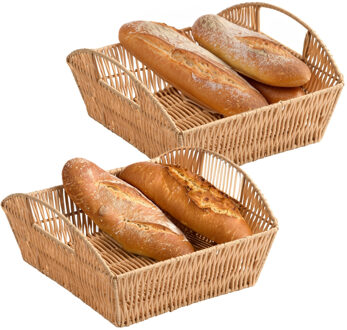 Kesper Broodmandje met hengsels - 2x - gevlochten kunststof - lichtbruin - L27 x B29 x H14 cm - Groot for