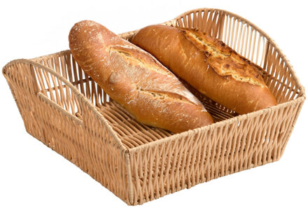 Kesper Broodmandje met hengsels - gevlochten kunststof - lichtbruin - L27 x B29 x H14 cm - Groot for