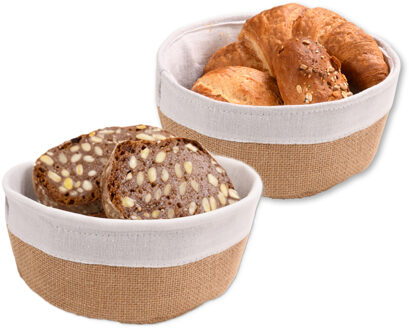 Kesper Broodmandje met stof - 2x - katoen/peva - beige - rond - D20 x H9 cm