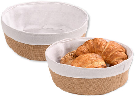 Kesper Broodmandje met stof - 2x - katoen/peva - beige - rond - D25 x H9 cm
