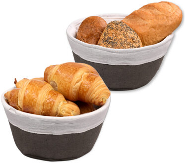 Kesper Broodmandje met stof - 2x - katoen/peva - bruin - rond - D20 x H9 cm
