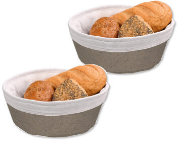 Kesper Broodmandje met stof - 2x - katoen/peva - bruin - rond - D25 x H9 cm