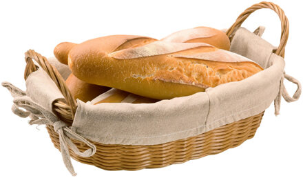 Kesper Broodmandje met stof - gevlochten kunststof - lichtbruin - ovaal - L30 x B20 x H9 cm