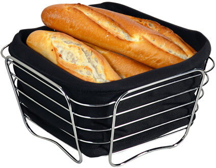 Kesper Broodmandje met stof - metaal/peva - zwart - vierkant - D21 x H11 cm