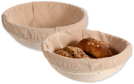 Kesper Broodmandje speciaal voor afbakbroodjes - 2x - nagaren/niet uitdrogen - met hoes - D22 x H8 cm