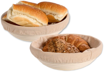 Kesper Broodmandje speciaal voor afbakbroodjes - 2x - nagaren/niet uitdrogen - met hoes - D25 x H8 cm