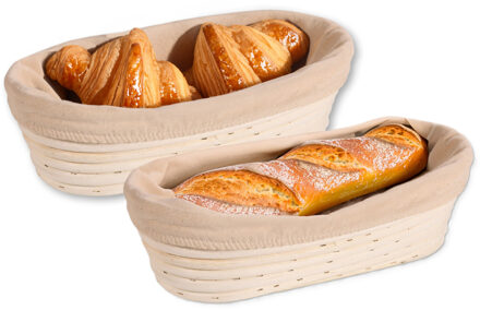 Kesper Broodmandje speciaal voor afbakbroodjes - 2x - nagaren/niet uitdrogen - met hoes - L28 x B15 x H8 cm