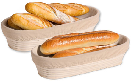 Kesper Broodmandje speciaal voor afbakbroodjes - 2x - nagaren/niet uitdrogen - met hoes - L35 x B15 x H8 cm