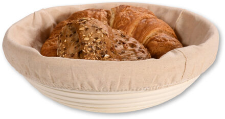 Kesper Broodmandje speciaal voor afbakbroodjes - nagaren/niet uitdrogen - met hoes - D25 x H8 cm Licht beige