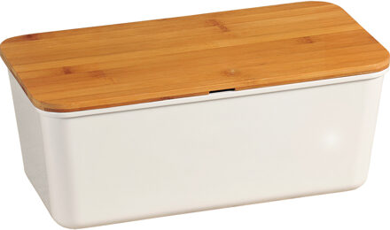 Kesper broodtrommel - met bamboe snijplank deksel - 18 x 34 x 14 cm - Keuken - wit/bruin - melamine