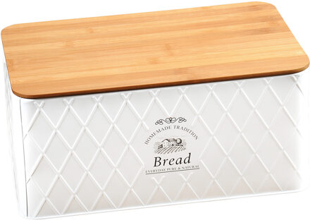 Kesper Broodtrommel - met bamboe snijplank deksel - wit - 21x32x15 cm