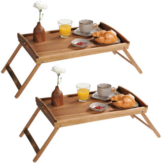 Kesper Dienblad met inklapbare poten - Set van 2x stuks - 35x55 cm - acacia hout - Ontbijt op bed