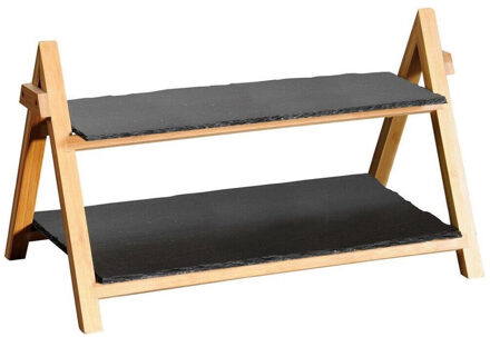 Kesper Etagere 2-laags - van bamboe / leisteen - 24 x 43 x 27 cm - High Tea serveerplateau